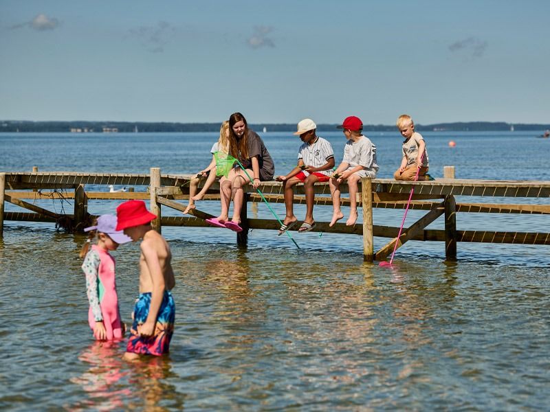 aktiviteter paa vandet boernevenlig strand badebro